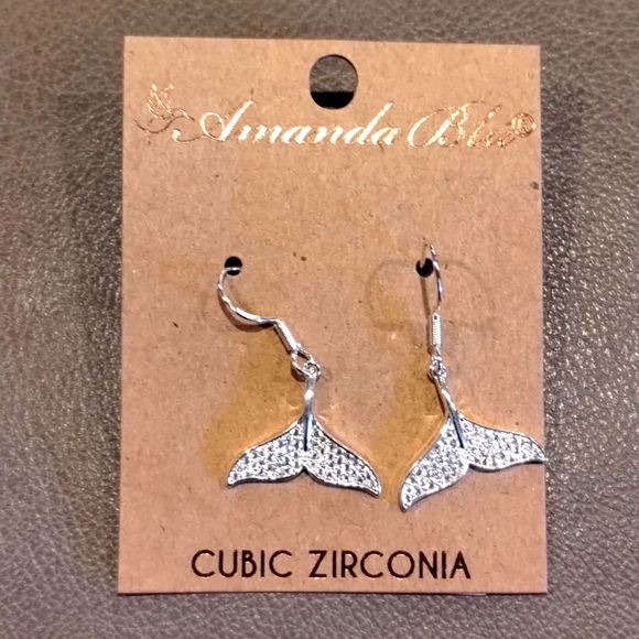 Silver Earrings- Cubic Zirconia Whale Tail Earrings Amanda Blu NWT - Picture 5 of 8